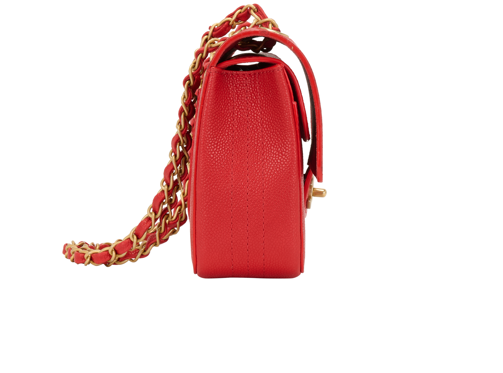 Classic Medium Double Flap, &pound;3,500, Handbags, Red, Caviar, Side view